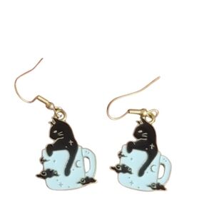 Black Cat In Mug Earrings